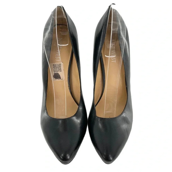 Nine West womens heels size 7.5 black leather chunky platform stilettos - Picture 2 of 12